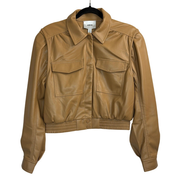 Jason Wu Flap Patch Pocket Faux Leather In Camel Jacket Women's Size Large - Picture 3 of 9
